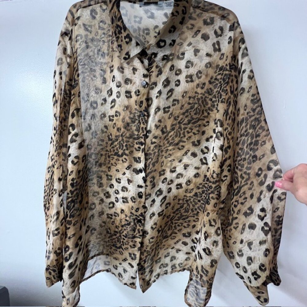 Maggie Barnes Womens Button-Down Semi-Sheer Tunic Animal Print Size 26W
